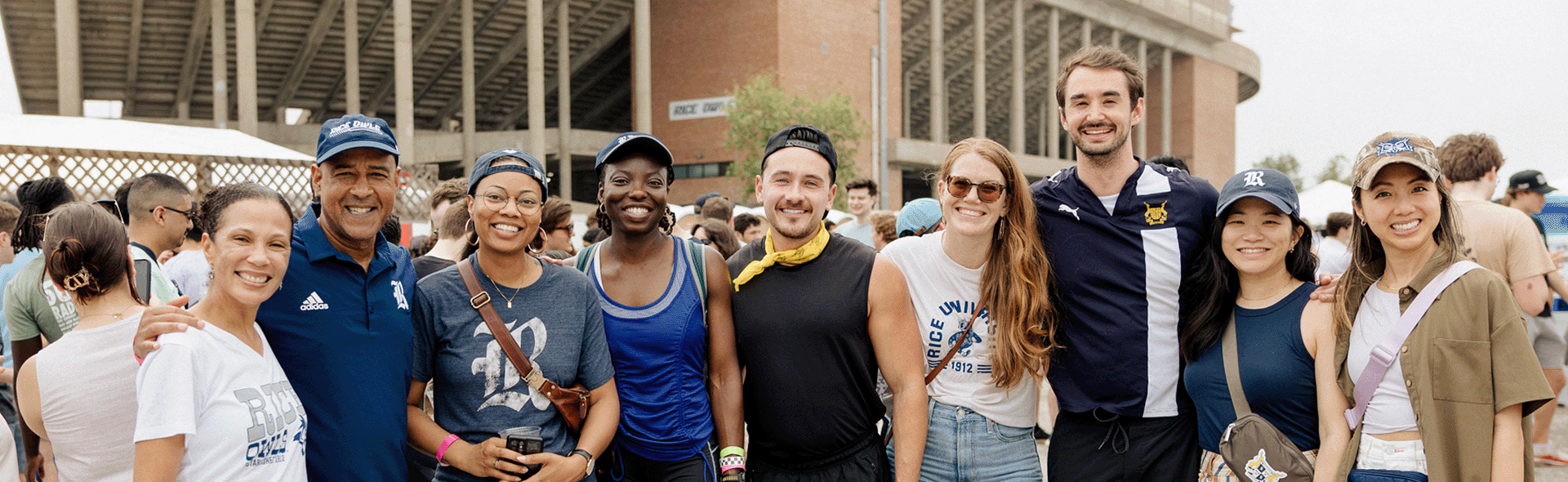 Alumni with Reginald DesRoches outside of Rice stadium