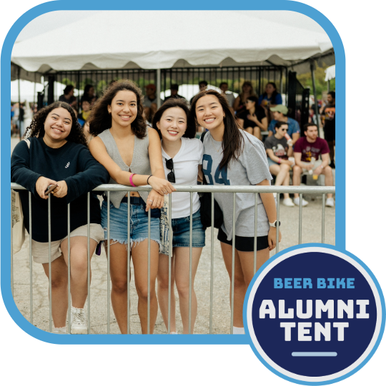 Alumni at the beer bike tent
