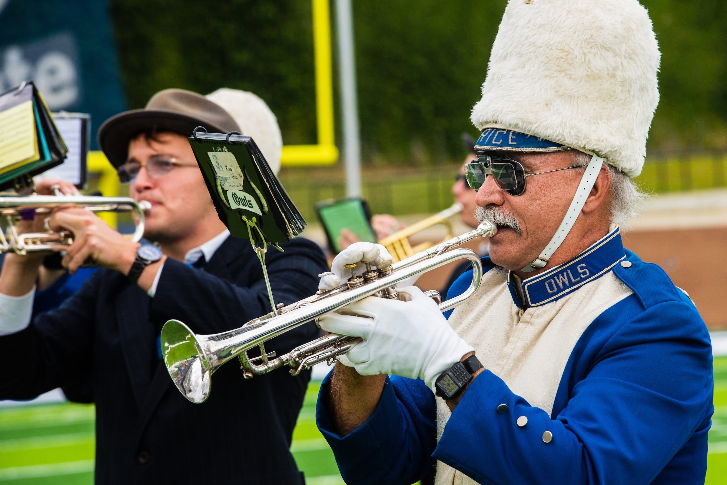 Gladu playing the trumpet