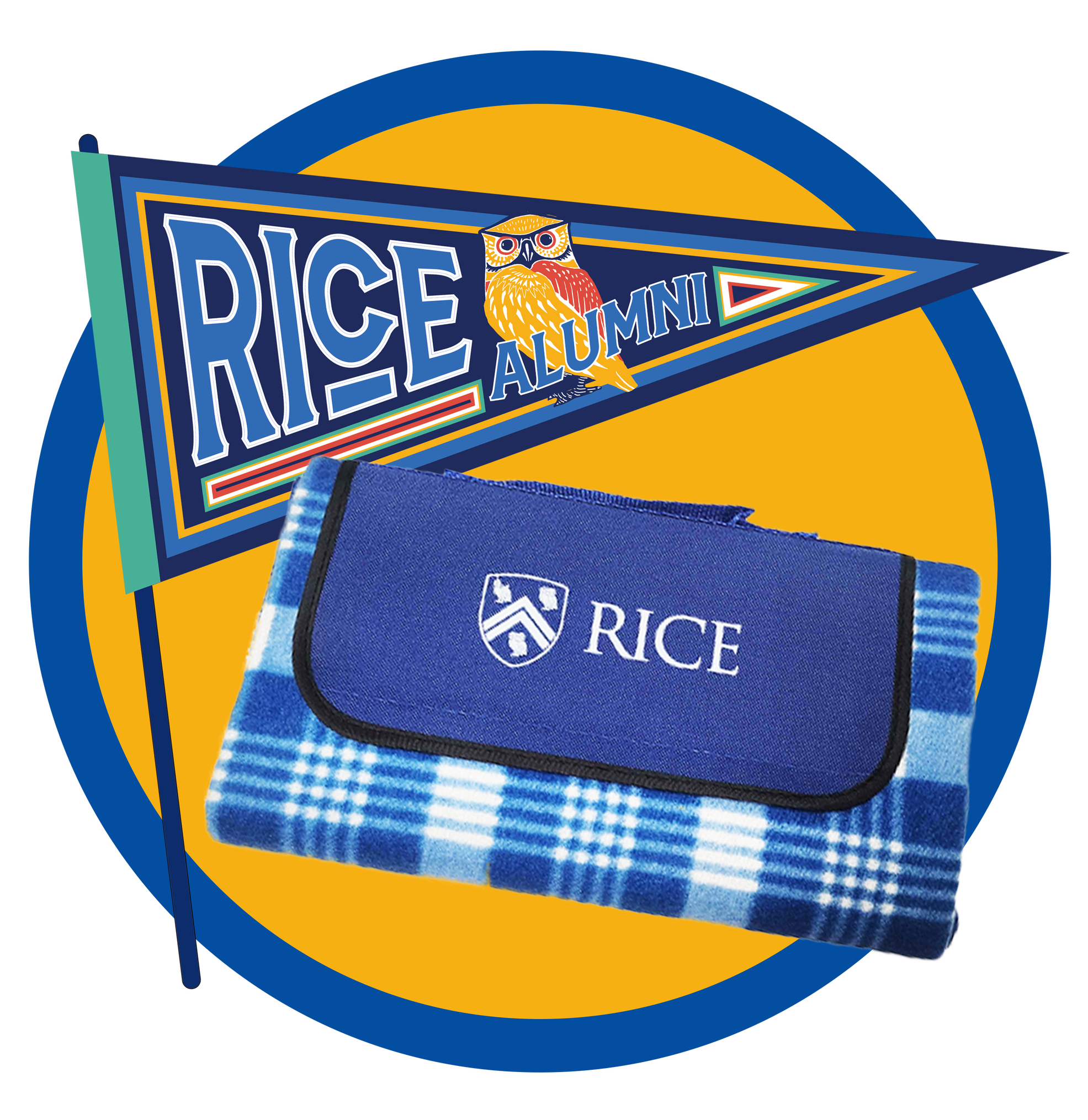Alumni Weekend Pennant and picnic blanket